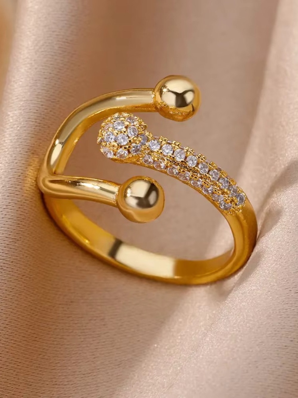 Elegant Gold Pavé Open Ring with Crystal Accents